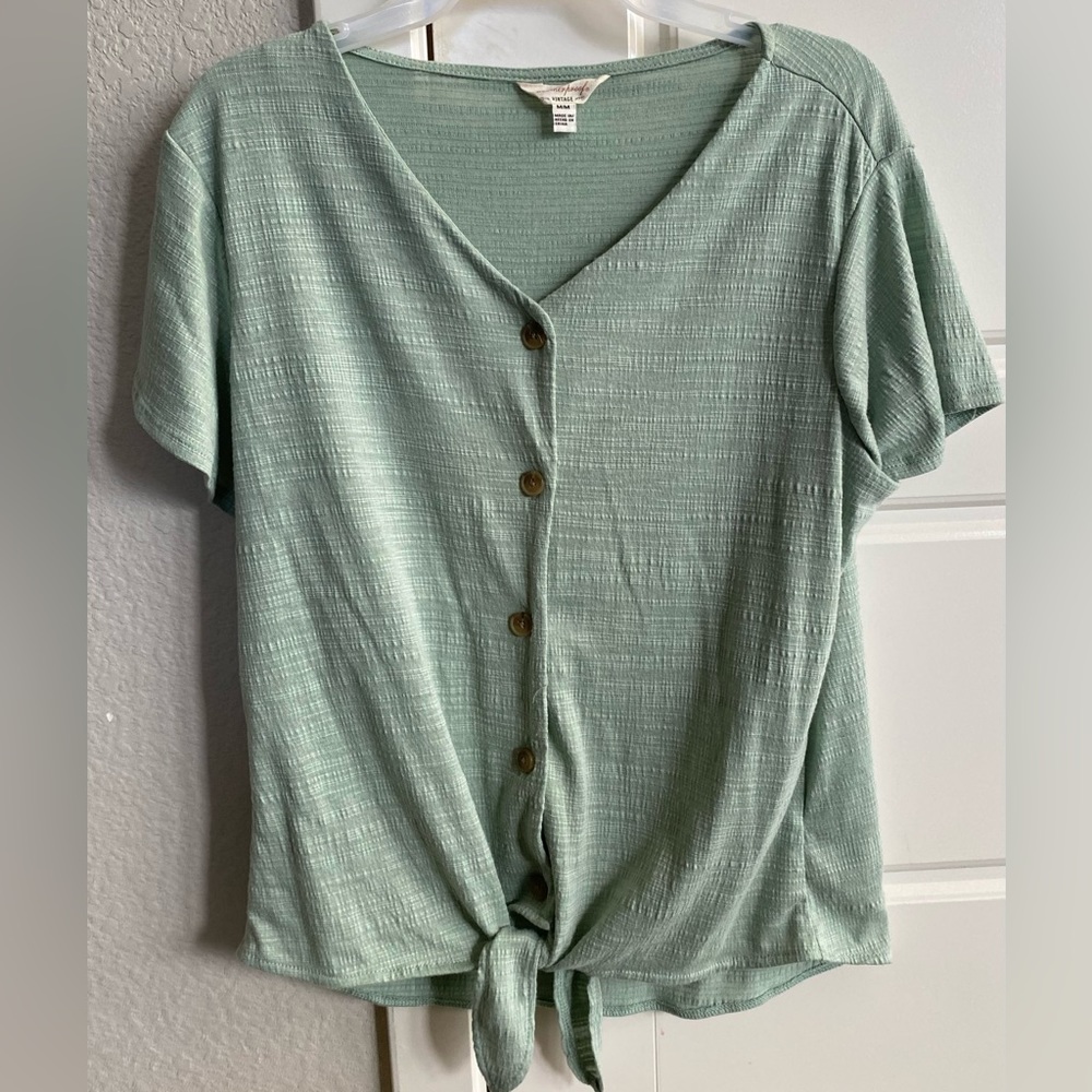 Light blue t shirt button up with tie